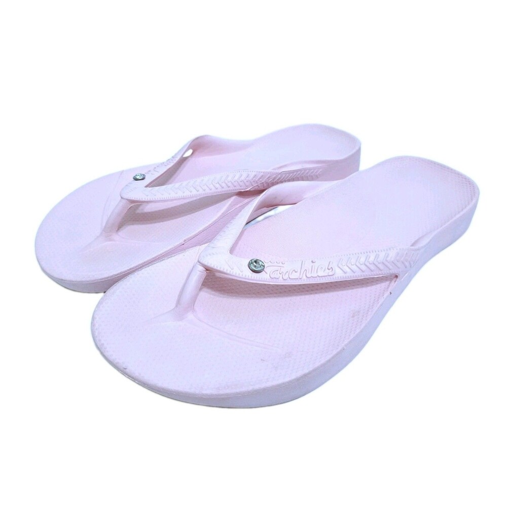 Archies Flip Flop Sandals Women's Size 8 Pink Arch Support Therapy Crystal